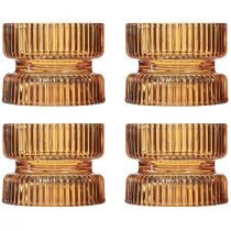 daiktų Žvakės laikiklis stiklinis briaunotas dekoratyvinis oranžinis Ø9cm H7cm 4 vnt