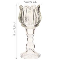 daiktų Arbatinės žvakidės laikiklis tulpinė arbatinė stiklinė su pagrindu skaidriu Ø7cm H16cm 2vnt