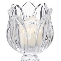 daiktų Stiklinės žvakidės su gėlių raštu elegantiškam stalo papuošimui, 14 cm, 2 vnt.