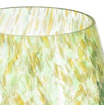 daiktų Žvakės laikiklio stiklo dekoracija geltonai žalias raštas Ø6.5cm H10cm
