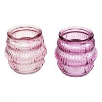 daiktų Žvakės laikiklio stiklo dekoracija violetinė rožinė Ø7,5cm H7,5cm 2vnt