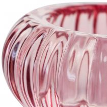 Žievelės laikiklis stiklinis žvakių laikiklis apvalus rožinis Ø8cm H3,5cm