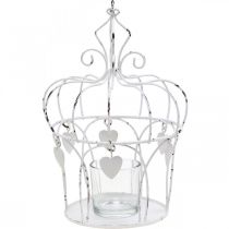 Arbatinės lemputės laikiklio karūnėlė su širdelėmis shabby chic balta Ø14cm H22cm