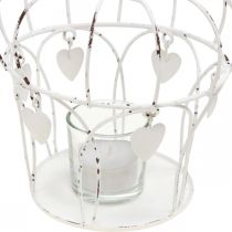 Arbatinės lemputės laikiklio karūnėlė su širdelėmis shabby chic balta Ø14cm H22cm