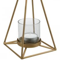 Žibintu pakabinamas auksinis žvakių laikiklis skirtas pakabinti 15×15×38cm