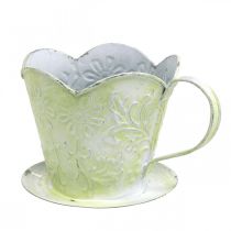 Sodintuvas, dekoratyvinis kavos filtro laikiklis, metalinis puodelis sodinimui, gėlių dekoras žalias, baltas Shabby Chic H11cm Ø11cm