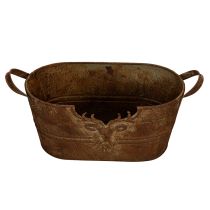 daiktų Ovalus metalinis dubuo su rankenomis, elnio motyvas, rūdžių spalvos, 36 cm