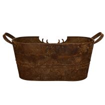 daiktų Ovalus metalinis dubuo su rankenomis, elnio motyvas, rūdžių spalvos, 36 cm