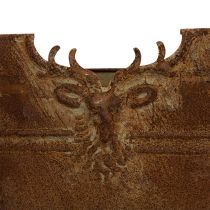 daiktų Ovalus metalinis dubuo su rankenomis, elnio motyvas, rūdžių spalvos, 36 cm