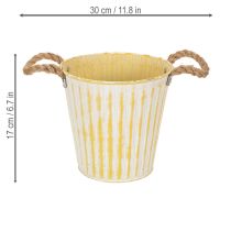 daiktų Metalinis vazonas, pavasarinė dekoracija, sodintuvas su rankenėlėmis, geltonos spalvos, shabby chic stiliaus, Ø18cm, aukštis17.5cm
