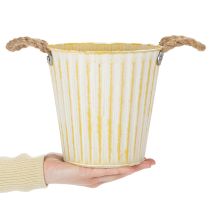 daiktų Metalinis vazonas, pavasarinė dekoracija, sodintuvas su rankenėlėmis, geltonos spalvos, shabby chic stiliaus, Ø18cm, aukštis17.5cm