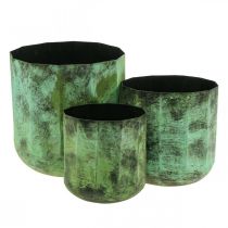 Sodinamosios žalias metalinis vazonas Ø26cm/20cm/16cm rinkinys iš 3 vnt