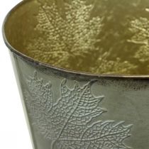 daiktų Vazonas augalams, rudens puošmena, metalinis indas su lapeliais auksiniai Ø25,5cm H22cm
