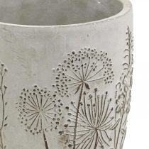 Vaza betoninė balta gėlių vaza su reljefinėmis gėlėmis vintažinėmis Ø14,5cm