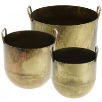 Antikvarinės išvaizdos vazonas su metalinėmis rankenomis H17 / 19,5 / 26 cm, 3 vnt.