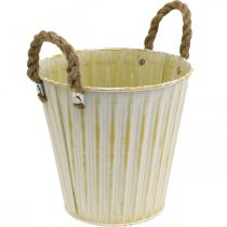 Metalinis vazonas, spyruoklinė apdaila, vazonėlis su rankenomis Yellow Shabby Chic Ø18cm H17,5cm