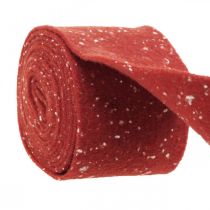 Veltinio juostelė raudona su taškeliais, deko juostelė, puodo juostelė, vilna veltinio rūdžių raudona, balta 15cm 5m