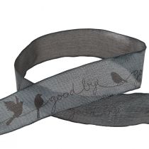 daiktų Gedulo juostelė Good bye organza juostelė paukščiai juoda 40mm 20m