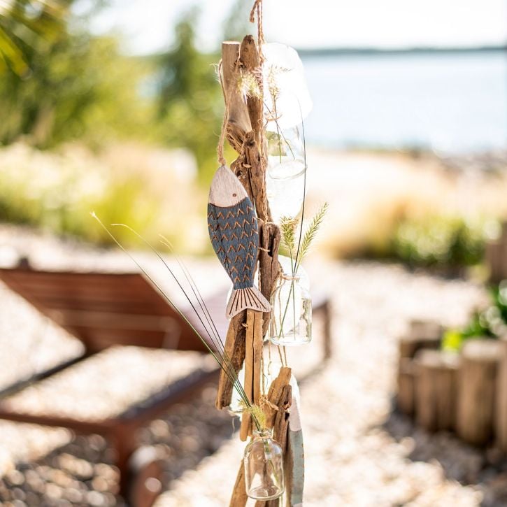 Jūros dreifuojančios medienos girlianda su stiklinėmis vazomis 70cm