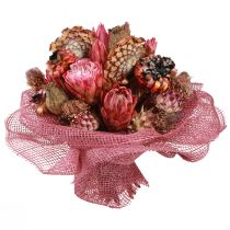 daiktų Džiovintų gėlių mišrainė rožinė protea artišokinė aguona 38cm 580g