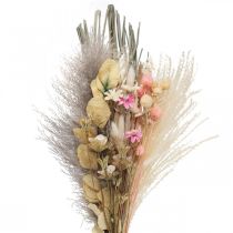 Džiovintų gėlių puokštė Boho Pink Balinta džiovinta dekoracija 80cm 140g