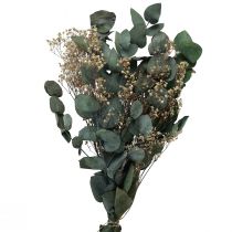Džiovintų gėlių puokštė eukalipto gypsophila konservuota 50cm žalia