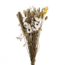 Džiovintų gėlių puokštė šiaudų žiedai Phalaris balta geltona 30cm