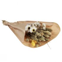 daiktų Džiovintų gėlių puokštė šiaudų žiedai Phalaris balta geltona 30cm