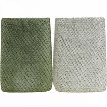 daiktų Sodintuvas keramikinis baltas žalias reljefinis tinklelis 14x14cm A21,5cm 2vnt