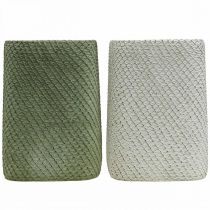 daiktų Sodintuvas keramikinis baltas žalias reljefinis tinklelis 12x12cm A17,5cm 2vnt