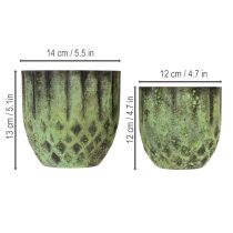 daiktų Vintažinis metalinis gėlių vazonas, žalias, Ø14/12 cm, 2 vnt. rinkinys