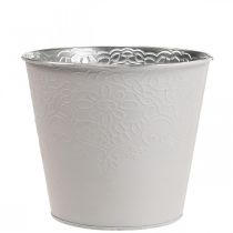 Sodinamoji metalinė gėlių vazonė pastelinė balta Ø13,5cm H12,5cm
