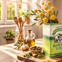 daiktų Alyvuogių aliejaus vaza, keraminė, idealiai tinka virtuvės dekoravimui ir Viduržemio jūros regiono stalui, 18 cm