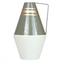 daiktų Nostalgiška metalinė vaza su rankena, vintažinio stiliaus - kreminė/pilka/auksinė Ø19cm A31cm
