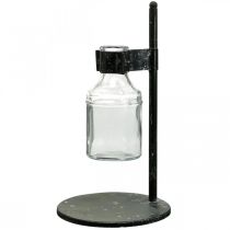 Dekoratyvinės vazos dekoratyvinis buteliuko stiklas su metaliniu stovu juodas Ø13cm
