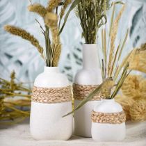 Gėlių vaza balta keramika ir jūros žolė Maža stalo vaza H10,5cm