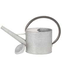 daiktų Vintažinė metalinė laistytuvė, sidabriškai pilka, stilinga sodo puošmena, gėlių vaza, ilgis 53 cm, aukštis 29 cm