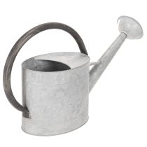 daiktų Vintažinė metalinė laistytuvė, sidabriškai pilka, stilinga sodo puošmena, gėlių vaza, ilgis 53 cm, aukštis 29 cm