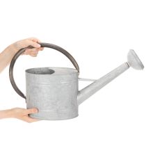 daiktų Vintažinė metalinė laistytuvė, sidabriškai pilka, stilinga sodo puošmena, gėlių vaza, ilgis 53 cm, aukštis 29 cm