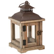 daiktų Senovinis žibintas tamsiai rudas medinis žibintas 15×15cm H26cm