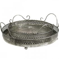 daiktų Senovinis padėklas, dekoratyvinis padėklas sidabrinis, žvakių padėklas H6cm Ø31/24cm rinkinys iš 2 vnt.