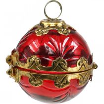 Senovinis kalėdinis rutulys atidaromas stiklui raudonas auksinis Ø8cm rinkinys iš 2