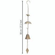 daiktų Vintažinė vėjo varpelio metalinė dekoracija su skėčiu ir varpeliu 70cm