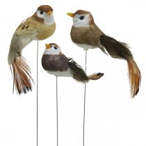 Pavasarinė puošmena, mini paukšteliai, dekoratyviniai paukščiukai ant vielos ruda, smėlio spalvos H2,5cm 24vnt