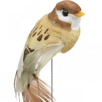 Pavasarinė puošmena, mini paukšteliai, dekoratyviniai paukščiukai ant vielos ruda, smėlio spalvos H2,5cm 24vnt