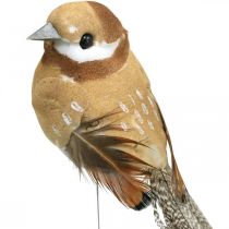 Spyruoklė, paukštis ant vielos, deko paukščiai natūralios spalvos H7,5cm 12vnt