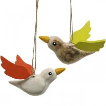 Deco birds mediena kabanti paukščių spyruoklinė dekoracija 10,5cm 6vnt