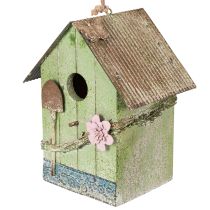 daiktų Paukščių namelis su gėlių dekoracijomis, romantiška kaimo namo puošmena, 19 cm