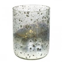 Žvakės stiklo dviejų spalvų stiklo vazos žibintas skaidrus, sidabras H14cm Ø10cm