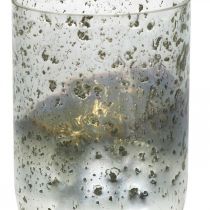 Žvakės stiklo dviejų spalvų stiklo vazos žibintas skaidrus, sidabras H14cm Ø10cm